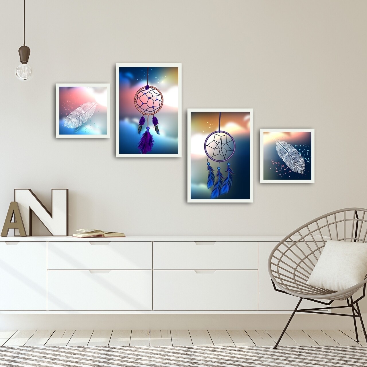 Set 4 tablouri decorative, Alpha Wall, Dream Catcher, 30x30/35x50 cm - imagine 3